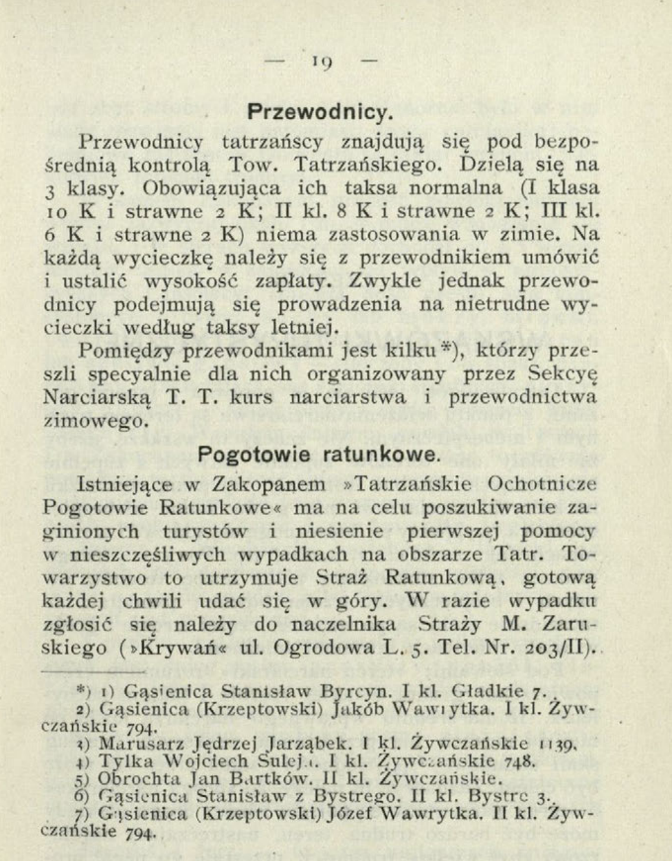 Nota o Pogotowiu ratunkowym w przewodniku Mariusza Zaruskiego z 1913 roku z adresem Ogrodowa 5 i numerem telefonu 203/II