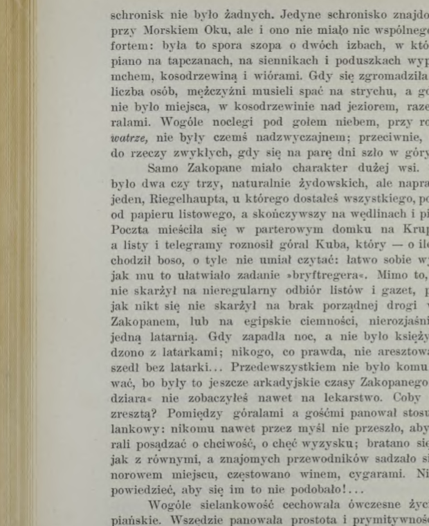 Fragment książki Ferdynanda Hoesicka ze wspomnieniem dawnego Zakopanego jako dużej wsi.