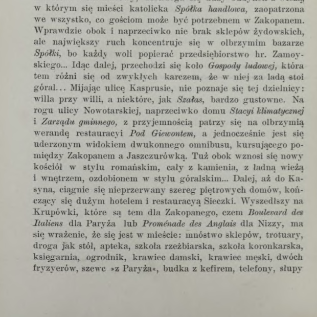 Fragment książki Ferdynanda Hoesicka opisujący miejskie funkcje Krupówek.