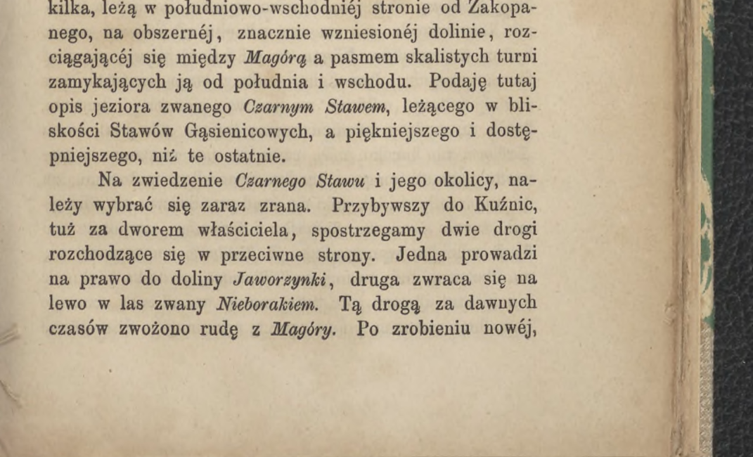 Fragment książki Marii Steczkowskiej z 1872 roku opisujący drogi z Kuźnic ku Jaworzynce oraz przez Nieborak.