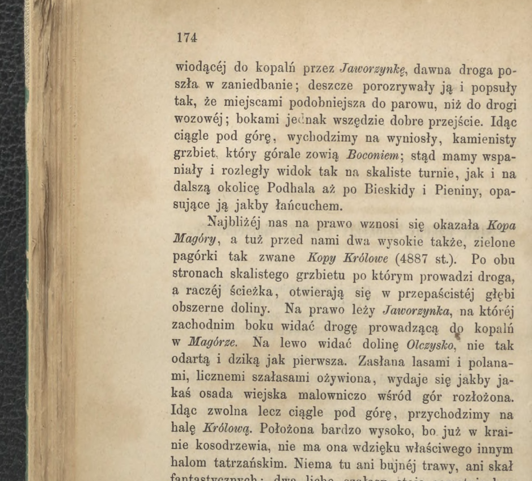 Fragment książki Marii Steczkowskiej z 1872 roku opisujący nową drogę ku Jaworzynce i starszy wariant przez Bocoń.